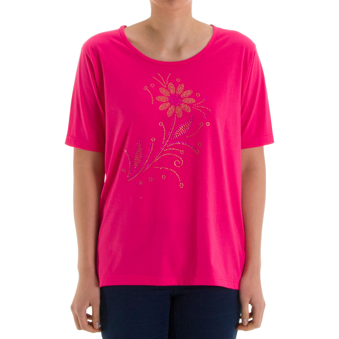 T-Shirt - Blumen Steinapplikation