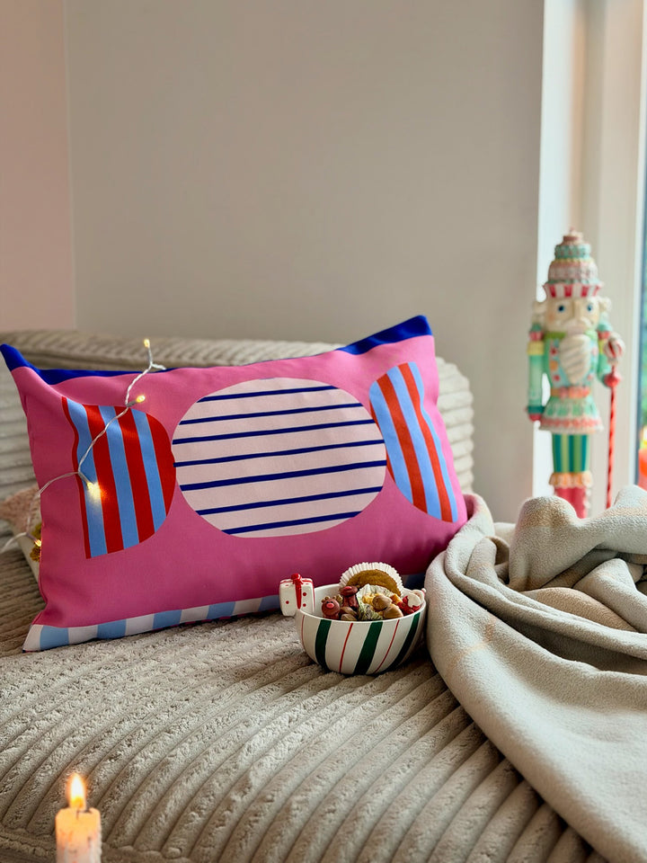 Weihnachtlicher Kissenbezug- Bonbon pink mit rosé/blau