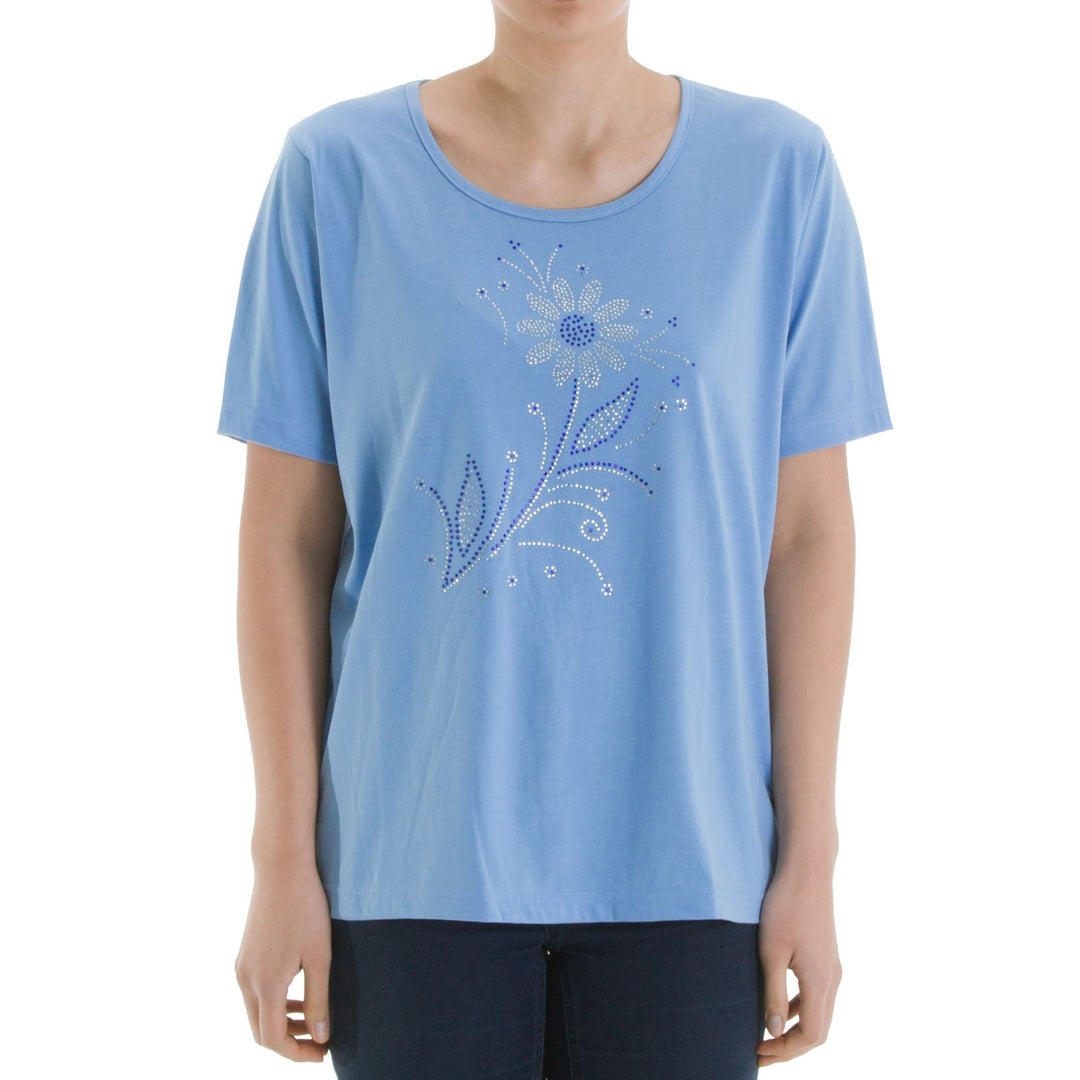 T-Shirt - Blumen Steinapplikation