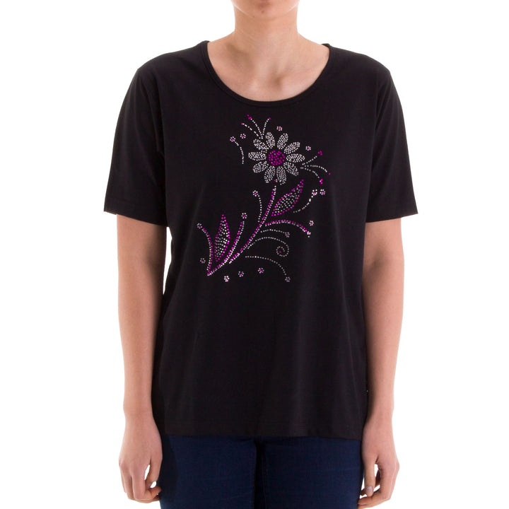 T-Shirt - Blumen Steinapplikation