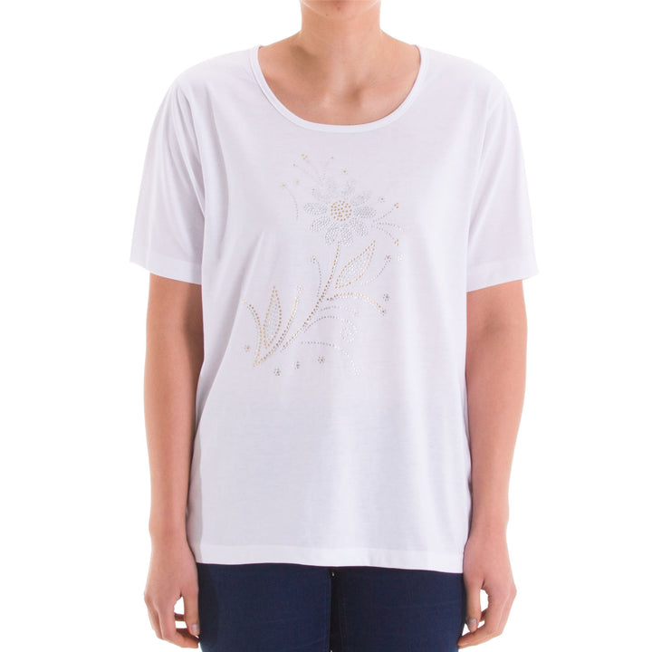 T-Shirt - Blumen Steinapplikation