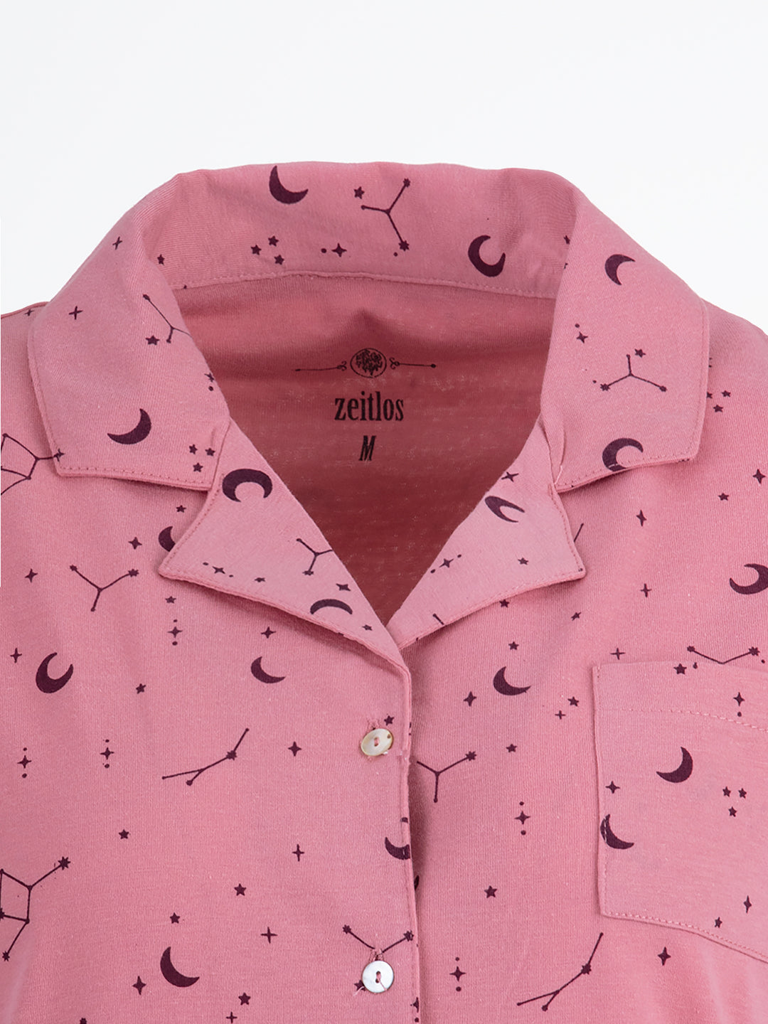 Nightgown short-sleeved moon button placket throughout