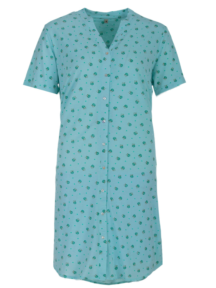 Nightgown short-sleeved - flowers button placket