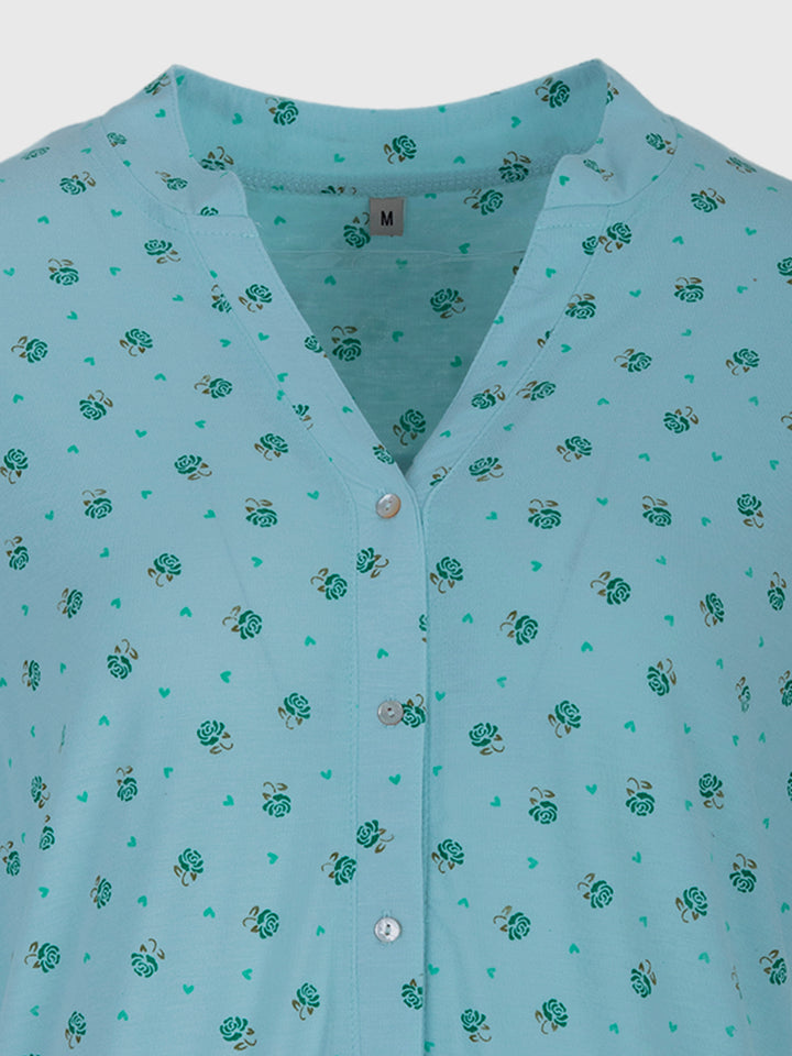 Nightgown short-sleeved - flowers button placket