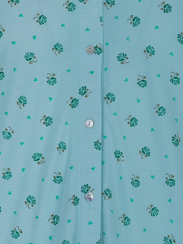Nightgown short-sleeved - flowers button placket