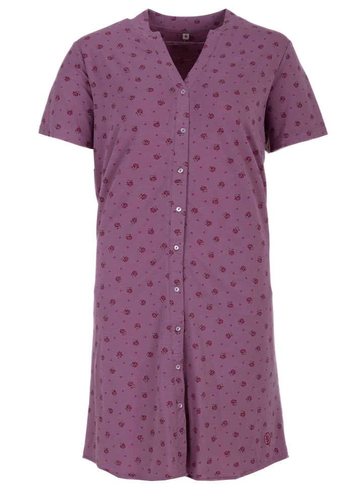 Nightgown short-sleeved - flowers button placket