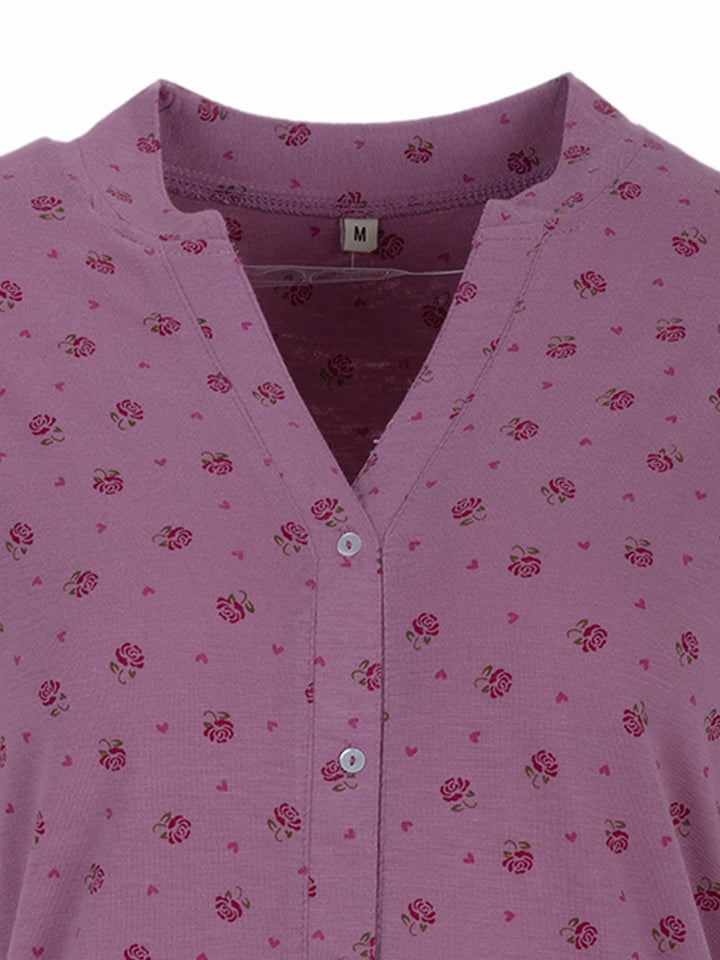 Nightgown short-sleeved - flowers button placket