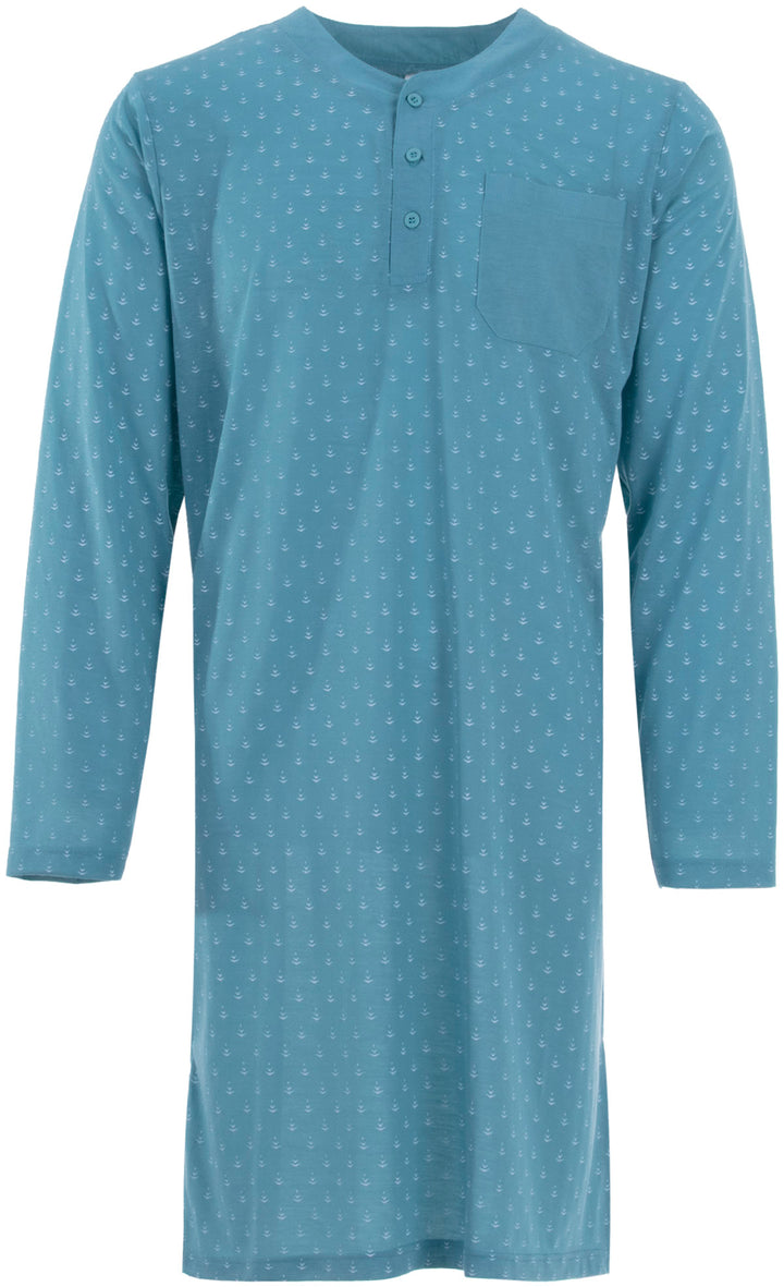 Long-sleeved nightgown - arrow V-neckline with button placket