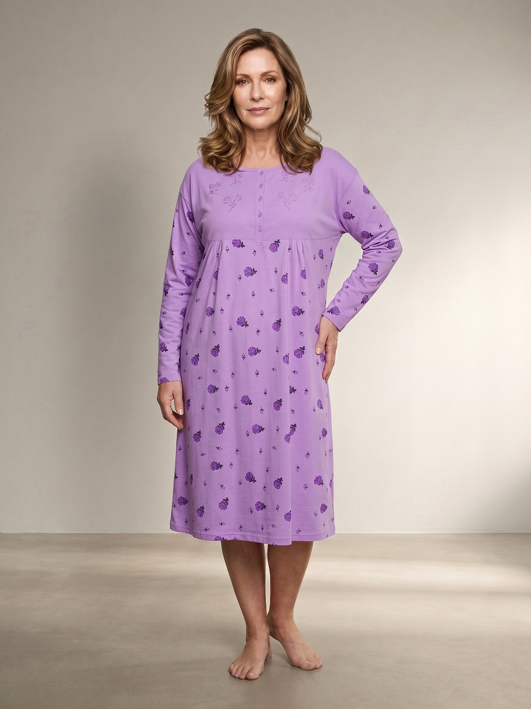 Long Sleeve Nightgown - Blossoms 3XL-6XL