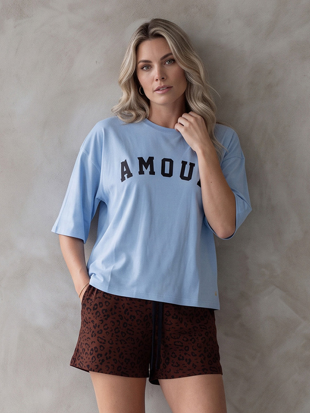 Pyjama Set Shorty - Courtney Amour Oversize 1/2 Arm einfarbig