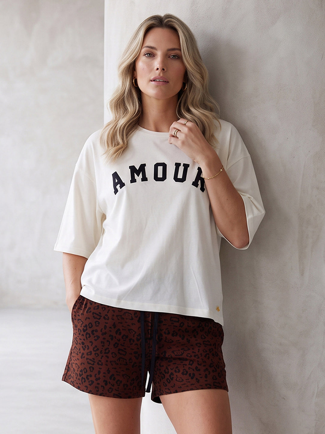 Pyjama Set Shorty - Courtney Amour Oversize 1/2 Arm einfarbig