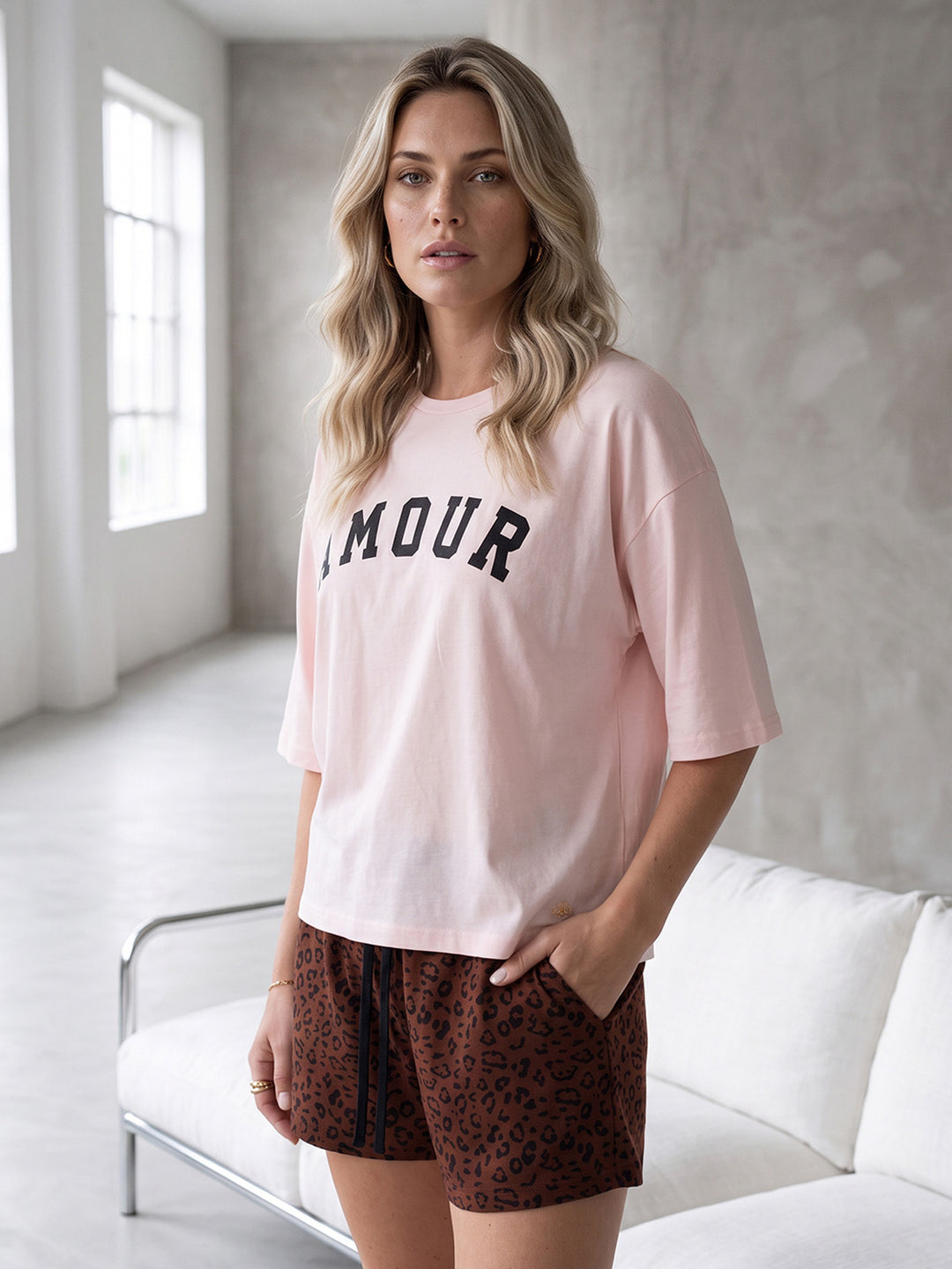 Pyjama Set Shorty - Courtney Amour Oversize 1/2 Arm einfarbig