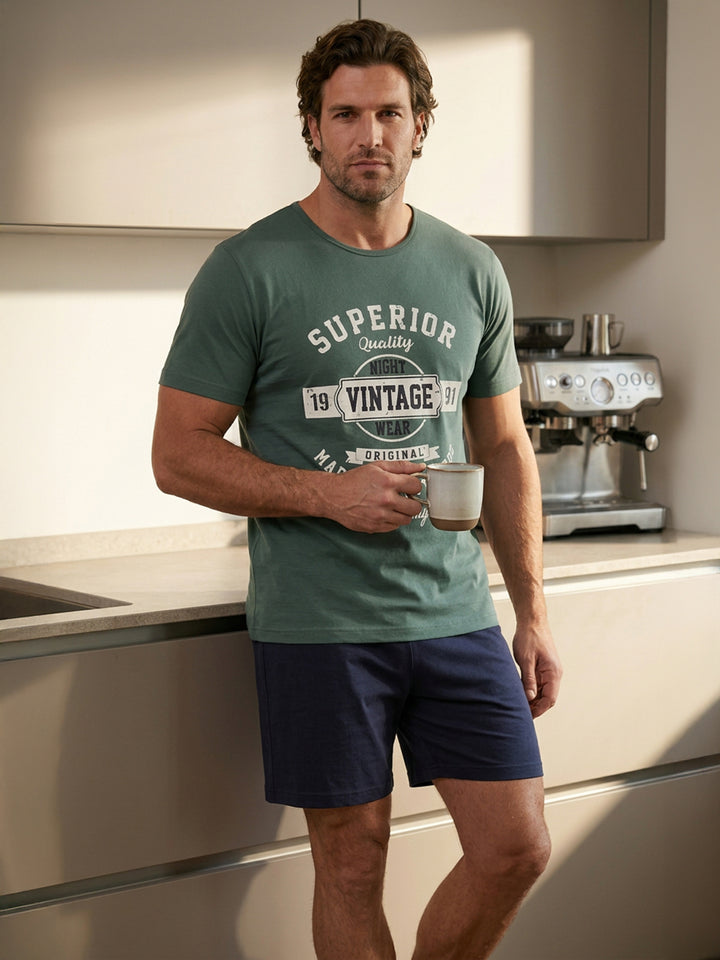 Pyjama Set Kurz - Vintage Blaue Shorts