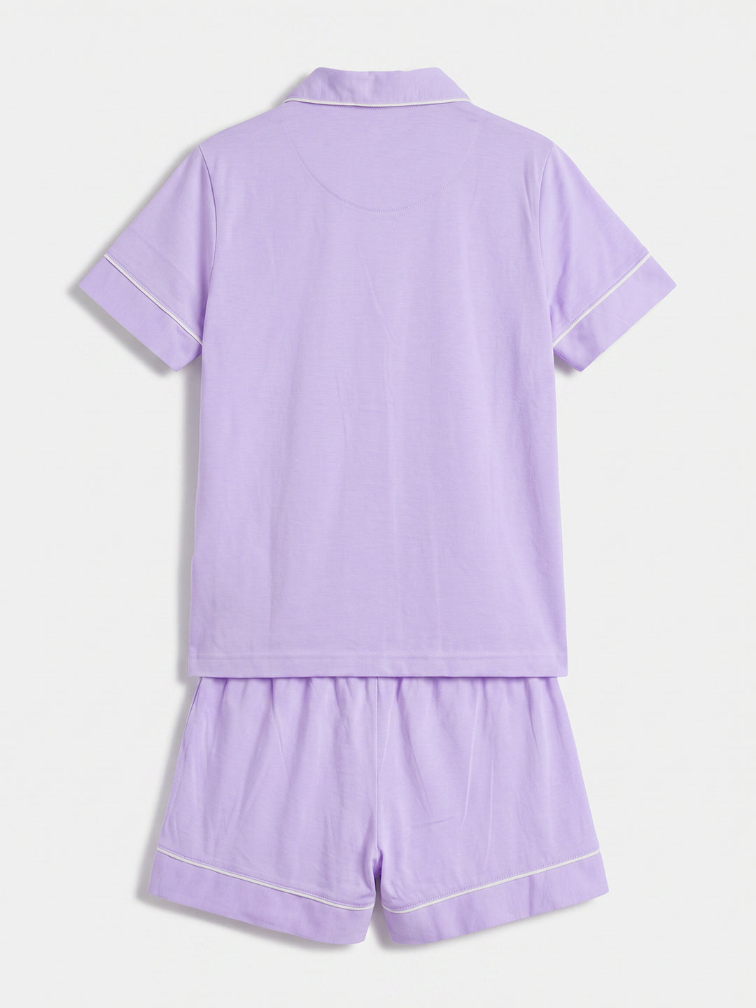 Pyjama Set Shorty - Kate Bow with Collar, Button Placket, and Bow Embroidery