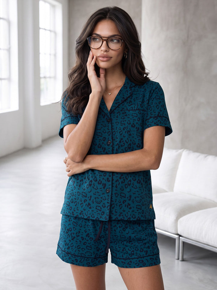 Pyjama Set Shorty - Kate Leo mit Kragen und Knopfleiste