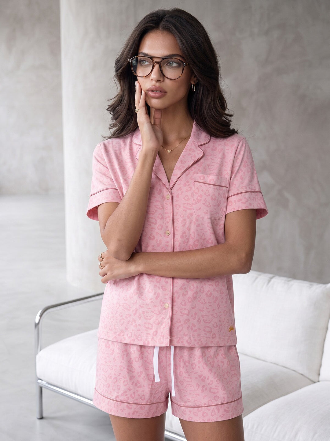 Pyjama Set Shorty - Kate Leo mit Kragen und Knopfleiste