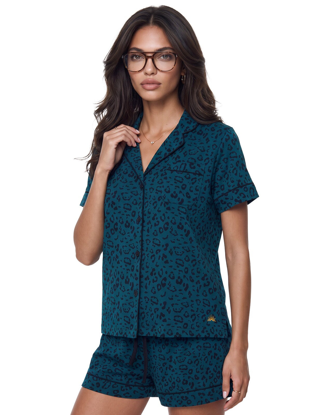 Pyjama Set Shorty - Kate Leo mit Kragen und Knopfleiste