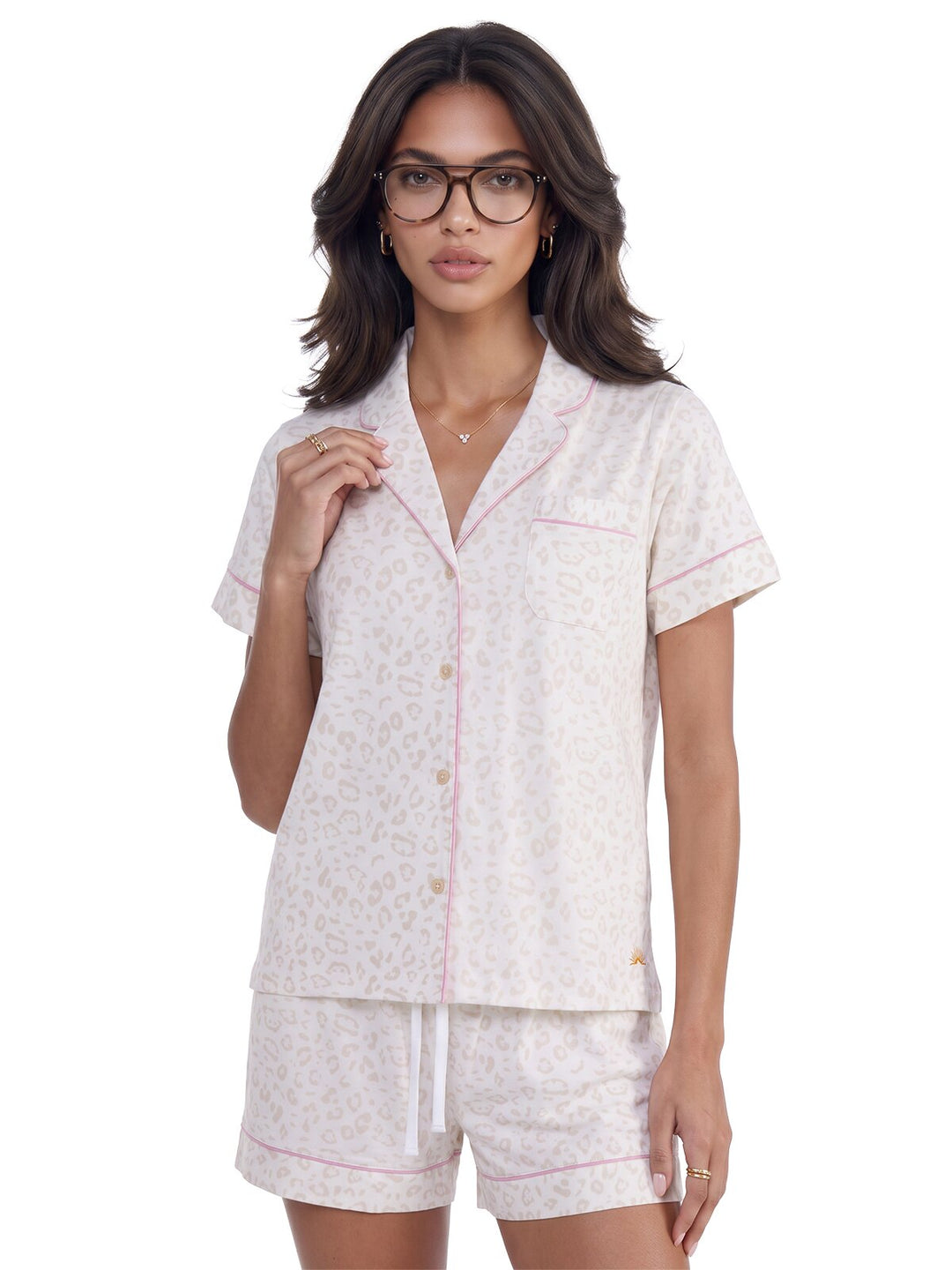 Pyjama Set Shorty - Kate Leo mit Kragen und Knopfleiste