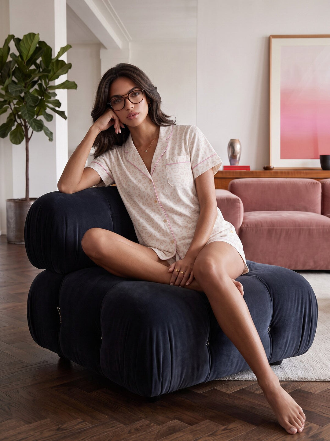 Pyjama Set Shorty - Kate Leo mit Kragen und Knopfleiste