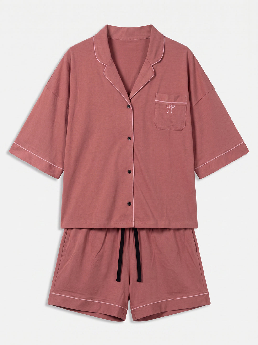Oversize Pyjama Set Shorty - Corie Kragen durchgeknöpft 1/2 Arm einfarbig