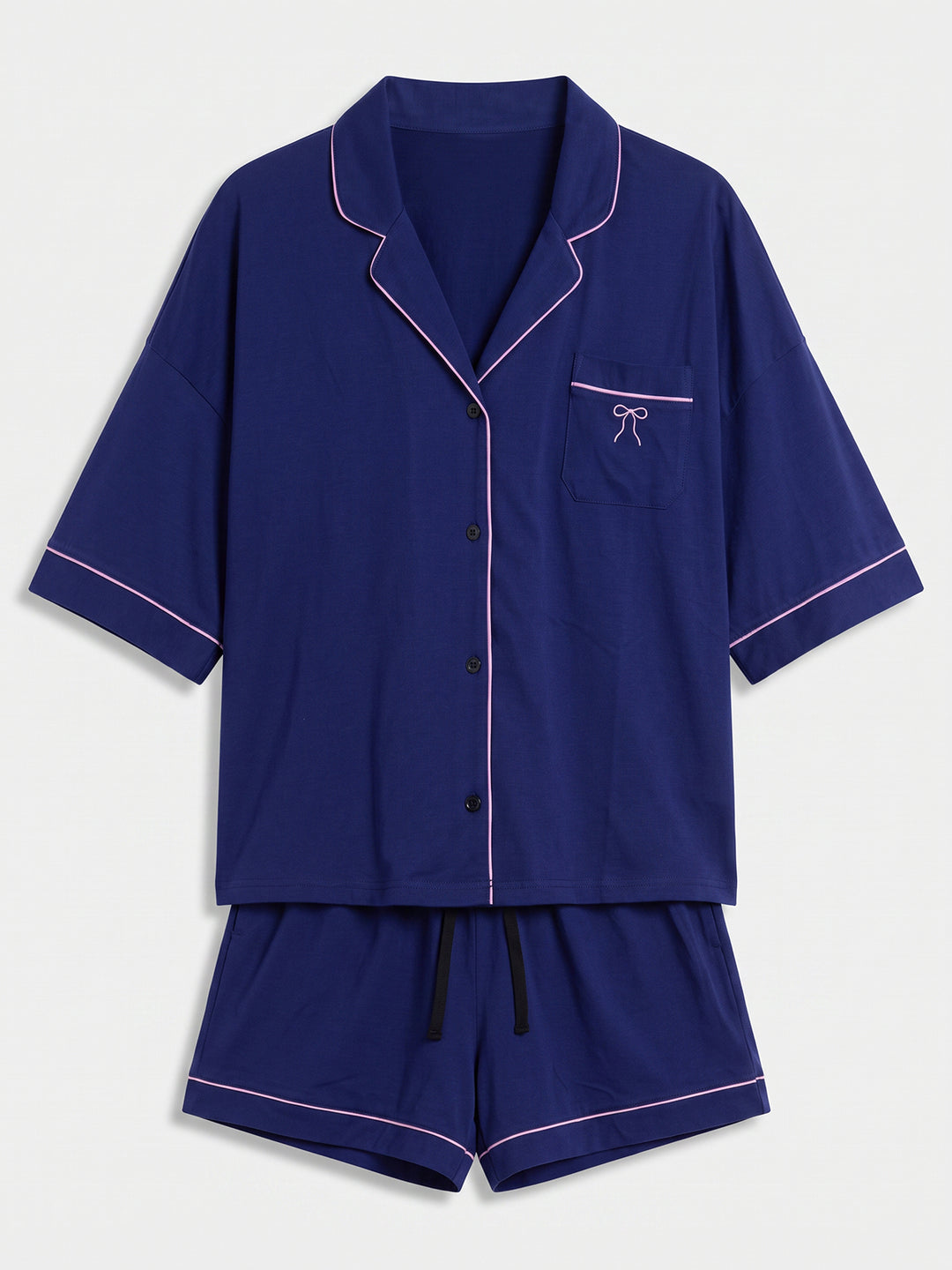 Oversize Pyjama Set Shorty - Corie Kragen durchgeknöpft 1/2 Arm einfarbig