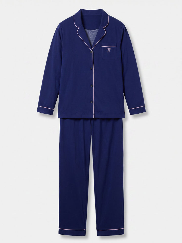 Pyjama Set - Ruby mit Kragen Knopfleiste und Stickerei