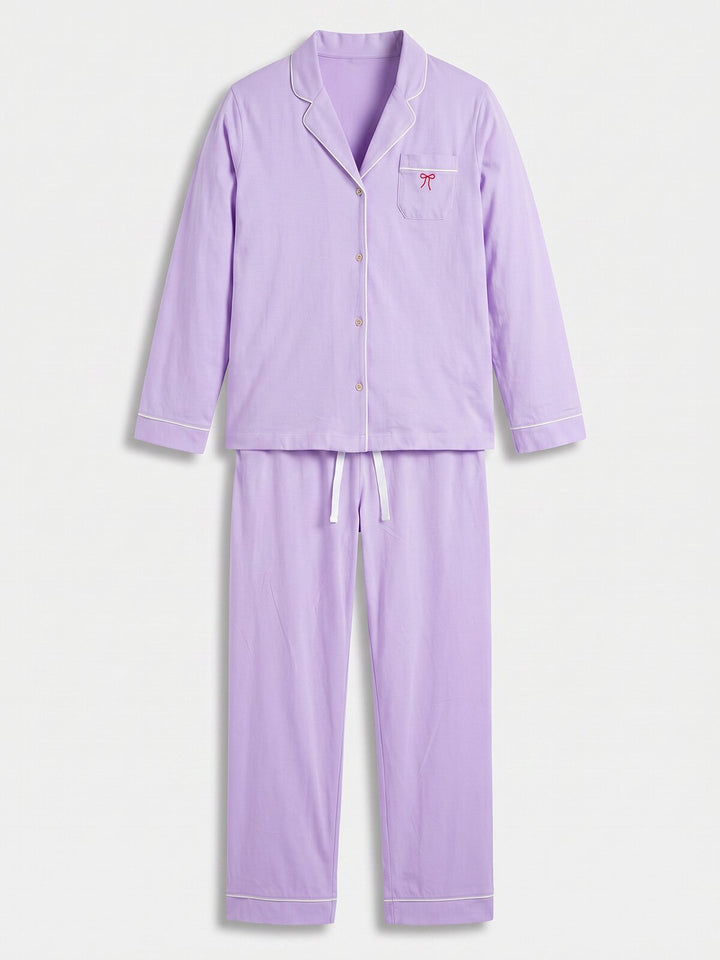 Pyjama Set - Ruby mit Kragen Knopfleiste und Stickerei