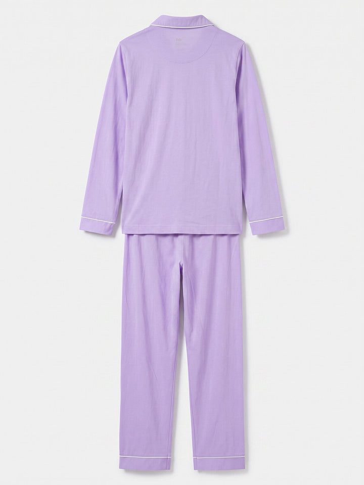 Pyjama Set - Ruby mit Kragen Knopfleiste und Stickerei
