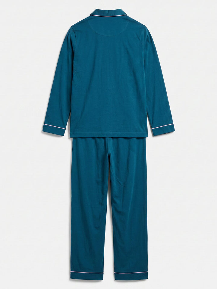Pyjama Set - Ruby mit Kragen Knopfleiste und Stickerei