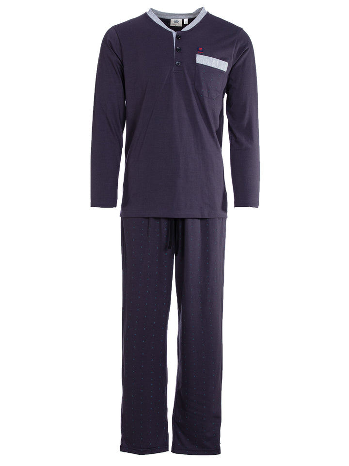 Pyjama Set Langarm - Bruno Stehkragen Uni Tupfen-Hose