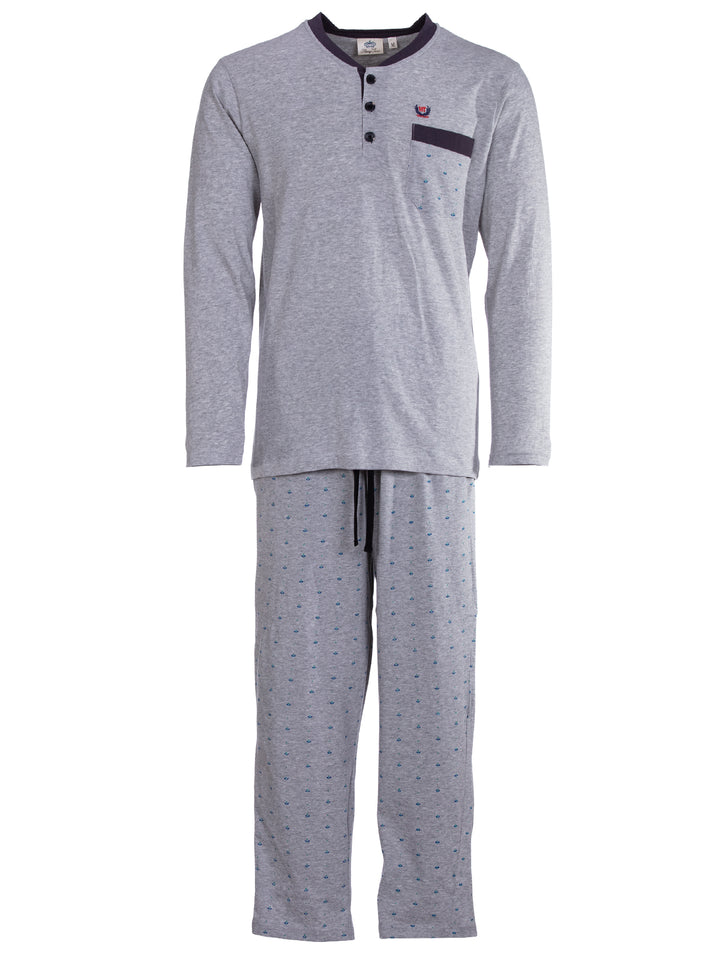 Pyjama Set Langarm - Bruno Stehkragen Uni Tupfen-Hose