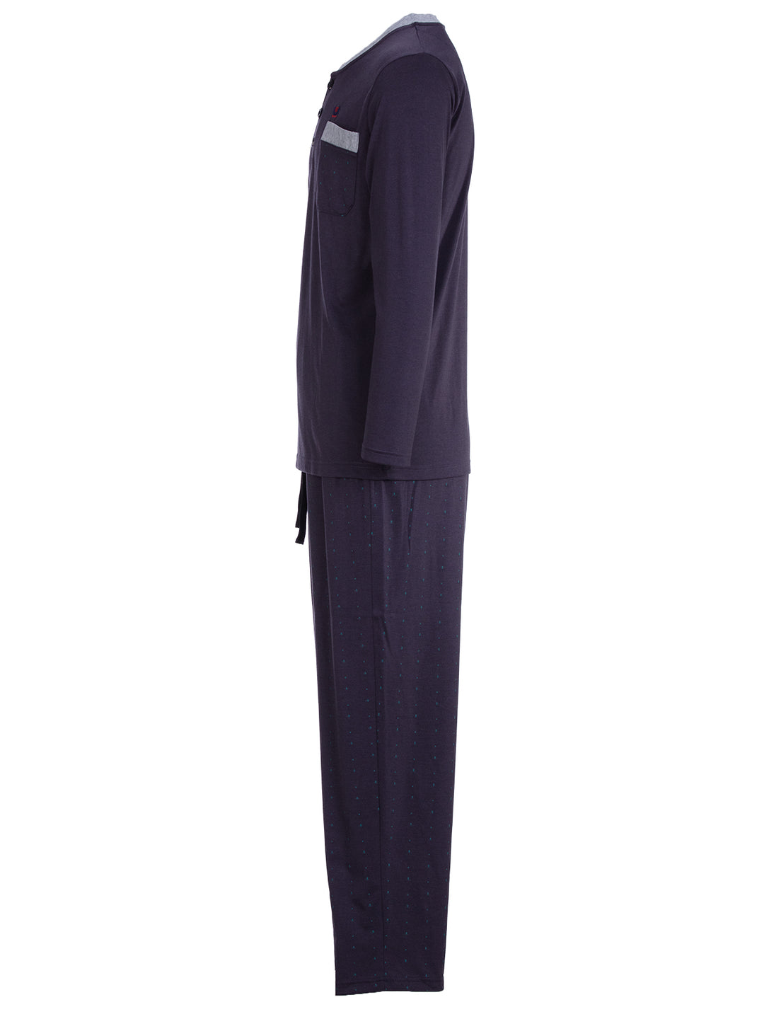 Pyjama Set Langarm - Bruno Stehkragen Uni Tupfen-Hose