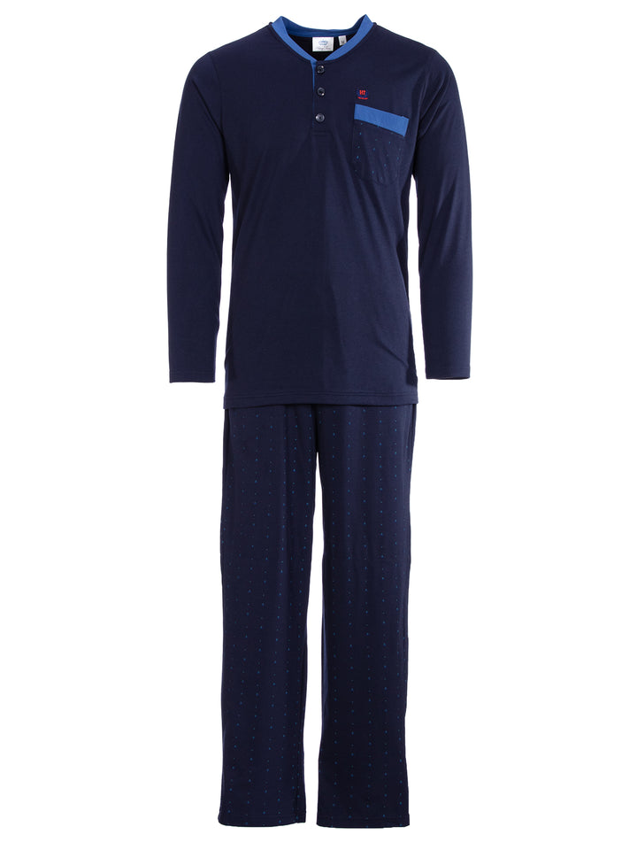 Pyjama Set Langarm - Bruno Stehkragen Uni Tupfen-Hose