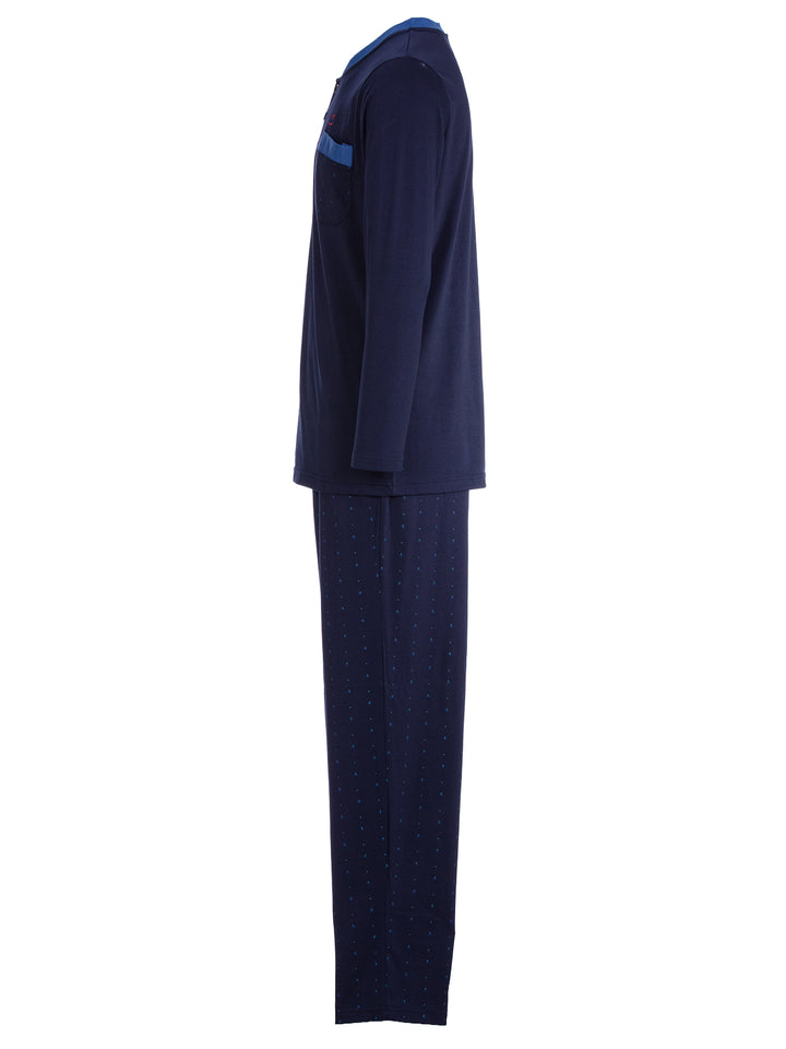 Pyjama Set Langarm - Bruno Stehkragen Uni Tupfen-Hose