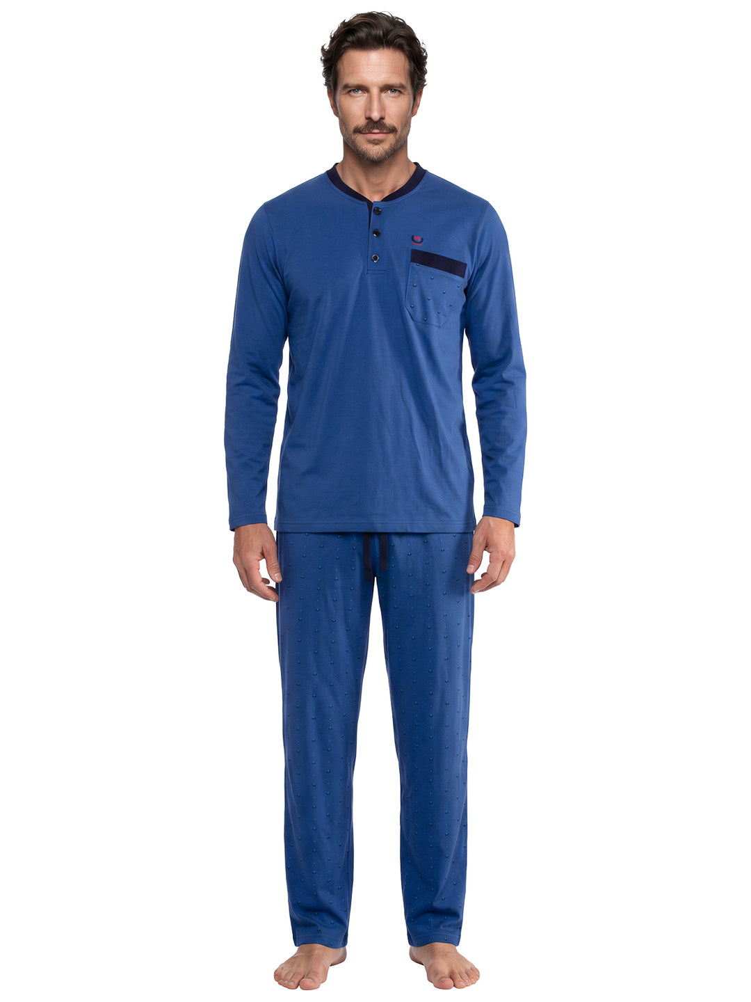 Pyjama Set Langarm - Bruno Stehkragen Uni Tupfen-Hose