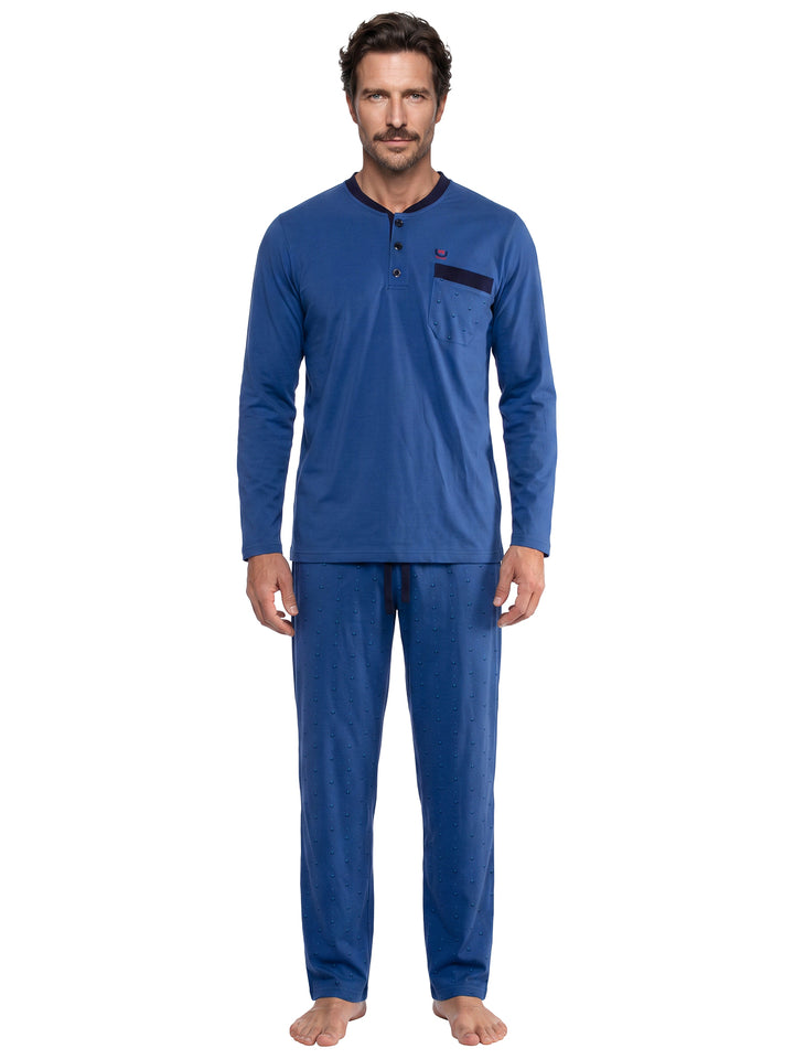 Pyjama Set Langarm - Bruno Stehkragen Uni Tupfen-Hose