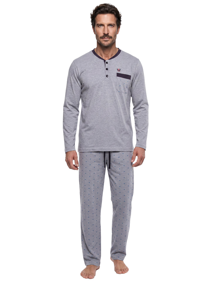 Pyjama Set Langarm - Bruno Stehkragen Uni Tupfen-Hose