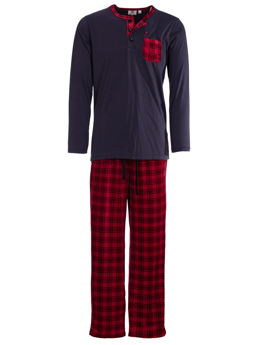 Pyjama Set Langarm - Carlo Stehkragen Uni Karo-Hose