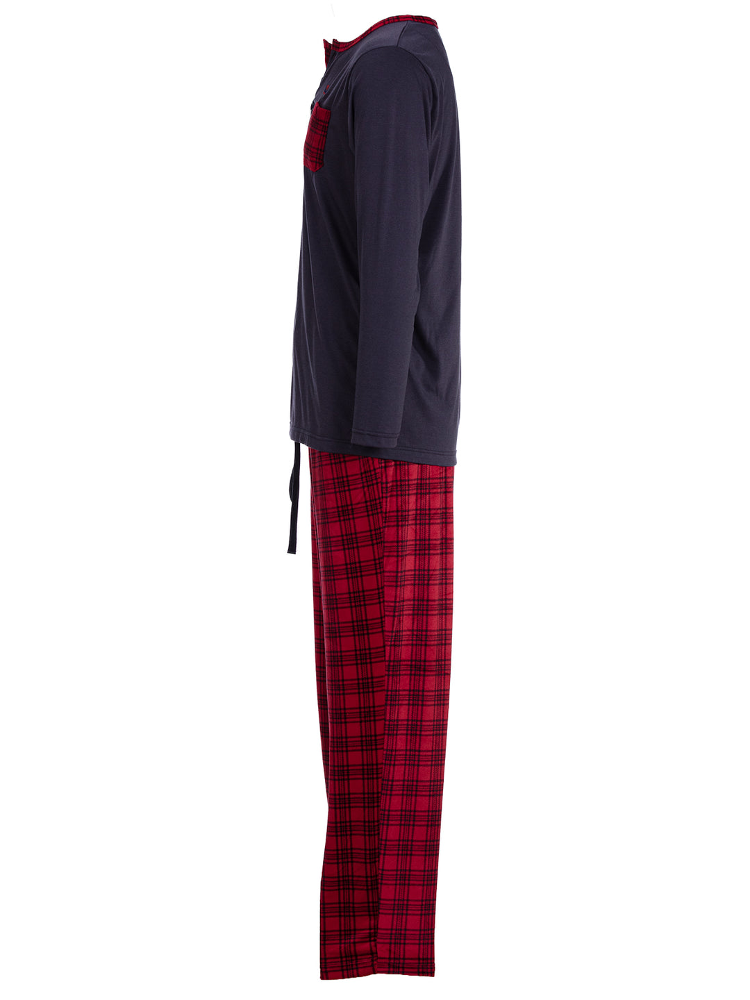 Pyjama Set Langarm - Carlo Stehkragen Uni Karo-Hose
