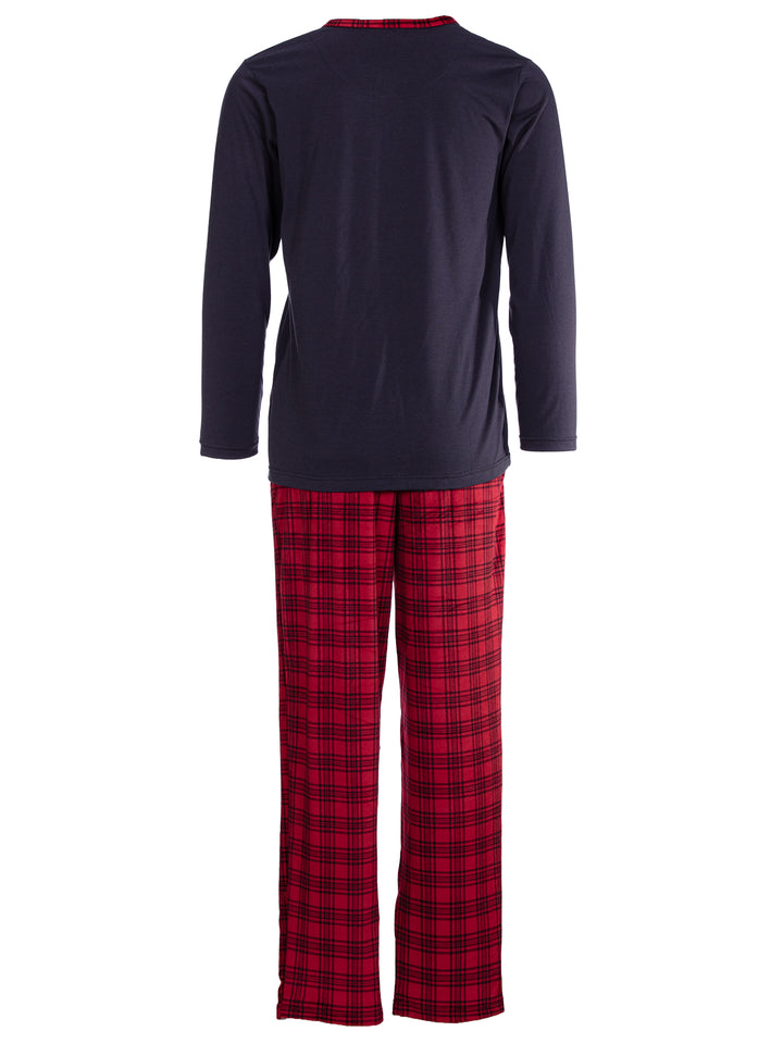 Pyjama Set Langarm - Carlo Stehkragen Uni Karo-Hose