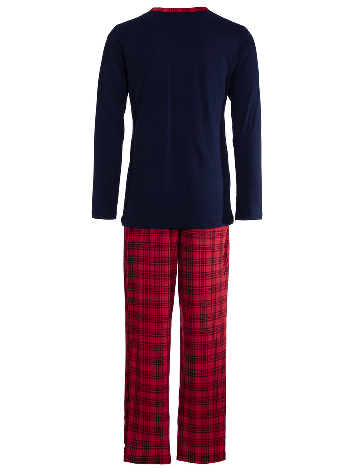 Pyjama Set Langarm - Carlo Stehkragen Uni Karo-Hose