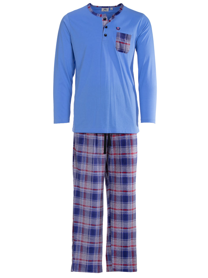 Pyjama Set Langarm - Carlo Stehkragen Uni Karo-Hose