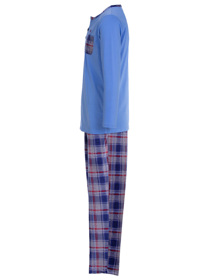 Pyjama Set Langarm - Carlo Stehkragen Uni Karo-Hose