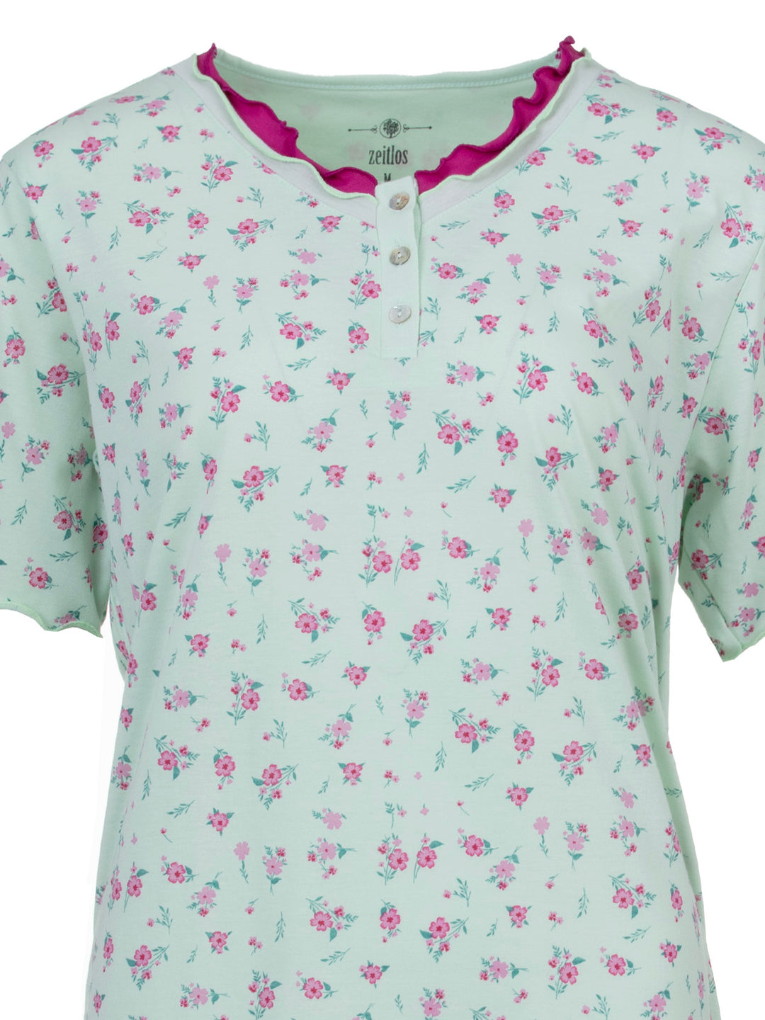Nachthemd Kurzarm -  Rüsche mit Blumen