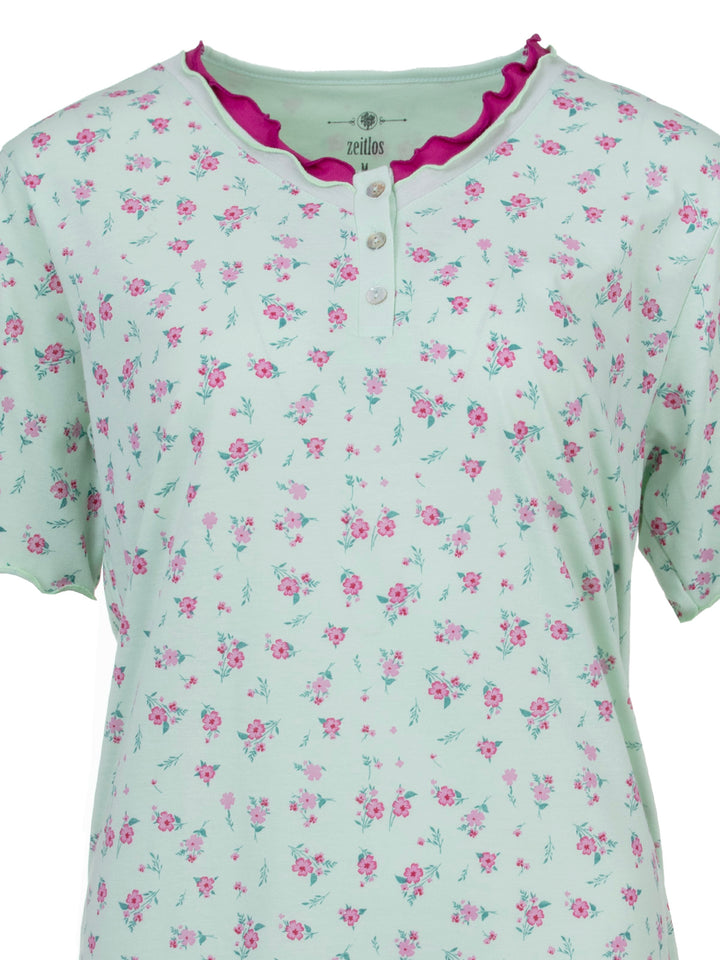 Nachthemd Kurzarm -  Rüsche mit Blumen