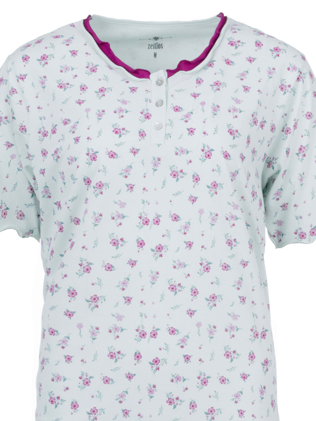 Nachthemd Kurzarm -  Rüsche mit Blumen