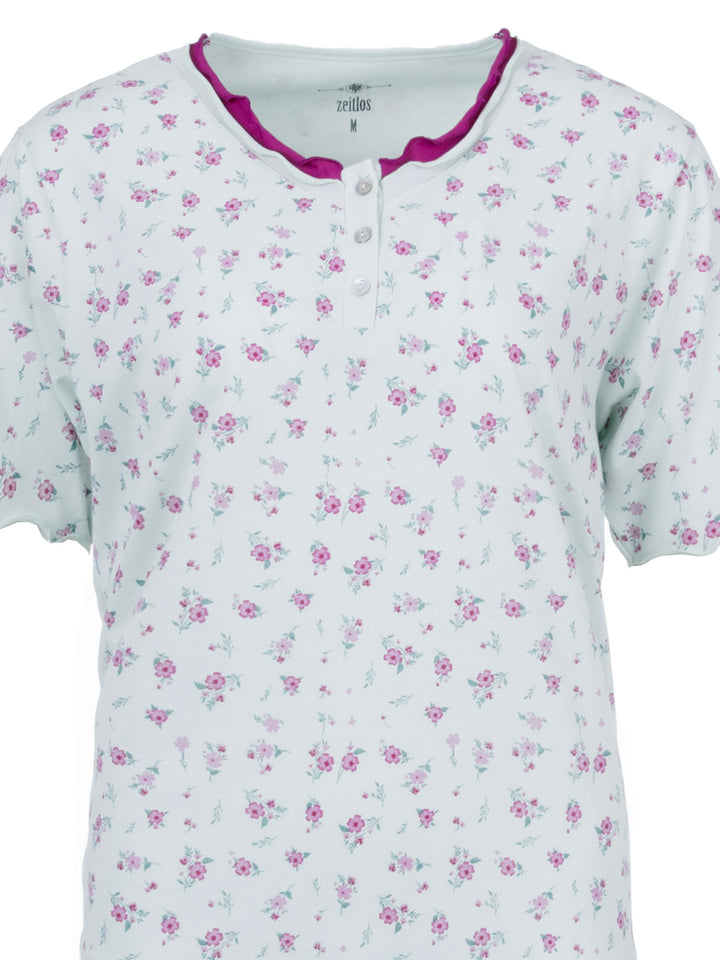 Nachthemd Kurzarm -  Rüsche mit Blumen