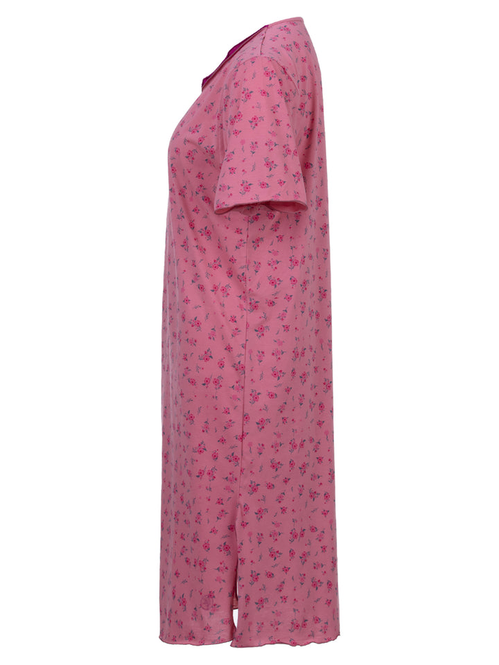 Nachthemd Kurzarm -  Rüsche mit Blumen