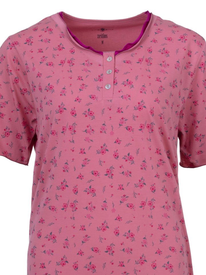 Nachthemd Kurzarm -  Rüsche mit Blumen