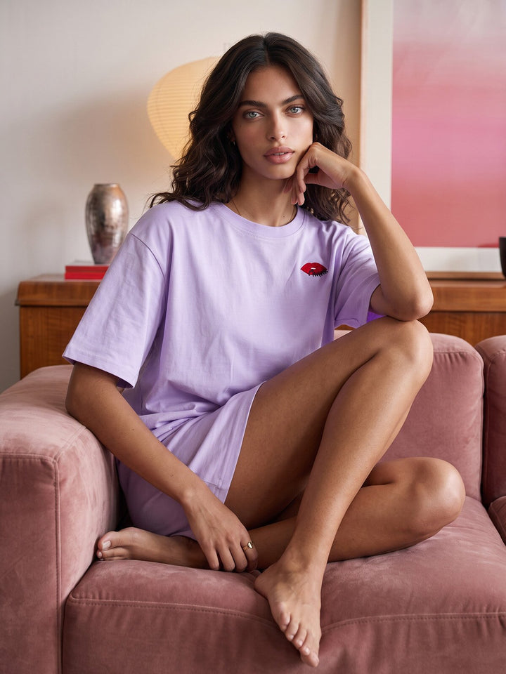 Oversized Schlafshirt - Olivia 1/2 Arm mit Stickerei